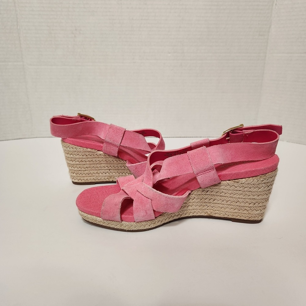 COLE HAAN 'Crystal' Pink Suede Wedge Espadrille Sandals Size 5 B - Picture 3 of 9